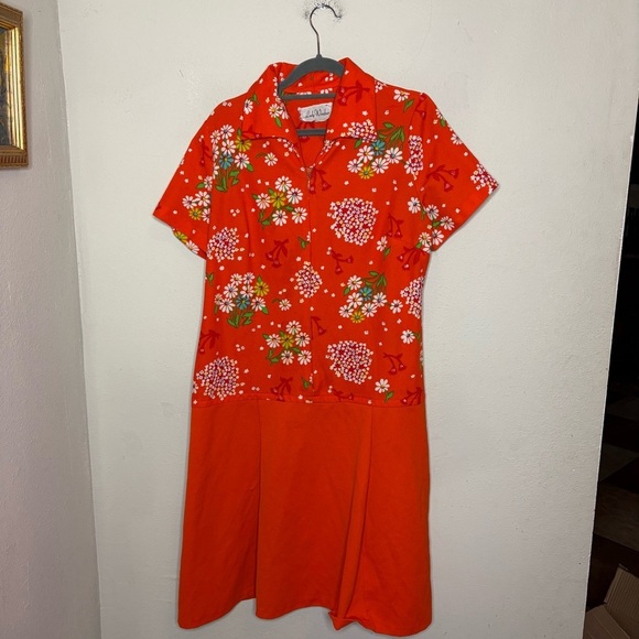 Lady Windsor Orange Floral Dress 1970s - Picture 1 of 6